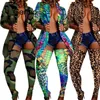 Plus Size Camo Leopard Dwa Piece Spodnie Kobiety Rave Festival Top Pant Spadek 2 Dopasowania Zestawy Seksowne Stroje Klubu Urodzinowego