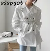 Temperament Elegant Korean Chic Retro Wild Slim Puff Long Sleeve Turn Down Collar Trench Coat Belt Fashion Coats & Jackets 210610