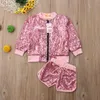 Abbigliamento set da 1 a 6 anni Primavera e Autume Bambini Bambini Set Bling Paillettes Giacca rosa + Abiti corti Bambini