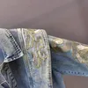 Lente herfst ins borduurwerk strass denim jas losse afslanken Jeans jas vrouwen lange mouwen mode top