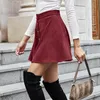 Women's Basic Flared Casual Mini Skater Corduroy Skirt Slim Button Down Wine Red Preppy Style High Waist Short s 210530