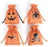 Halloween present wrap bat pumpa skalle linne burlap godis drawstrings väska pocket behandla mellanmål förvaringspåsar cookie påse barn trick eller behandla deco