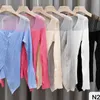 Smala tröjor för kvinnor mode koreansk stil gasbind patchwork sexig tröja 2021 höst v-hals tunt smör-down cardigan y0825
