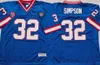 Mi08 Vintage 1994 XXV Football Jerseys 35th Mens 12 Jim Kelly 34 Thurman Thomas 78 Bruce Smith 83 Andre Reed Stitched Shirts 32 OJ Simpson Blue Jersey