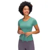 L-128 Top da donna fasciatura a farfalla in vita anteriore T-shirt da yoga sottile e versatile per il tempo libero Corsa fitness Camicie Abbigliamento da palestra