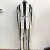 Yüksek Street EST Tasarımcısı Pist Suit Set kadın Bağlama Halat Ayrılabilir Keten Çizgili Baskı Blazer Pantolon 210521