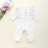INS Toddler Baby Girls Rompers knitted Cotton Blank Ruffles Long Sleeve Front Buttons Autumn Newborn Kids Boys Girls Jumpsuits 2436 V2