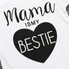Ensemble de vêtements pour bébés filles Toddler White T-Shirt Black Pant Suit Mama Is My Bestie Newborn Outfit 100% Cotton Boy Clothing Top 210413