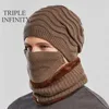 Drievoudig Infinity Merk Skullies Mutsen Mannen Gebreide Hoed Warm Winter Past Mannelijke Dikke Winddichte Fluff Knit Bonnet Herenkap Nieuw Q0911