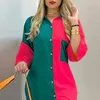 Robe Maxi à poches en Patchwork pour femmes, élégante, mode printemps-été décontractée, manches 3/4, chemise longue, vêtements de fête féminins