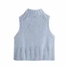 Donne eleganti O-Collo Maglione Moda Donna Morbido allentato lavorato a maglia Canotta Dolce femminile Solido Cielo Blu Top Chic Girl Vest 210427