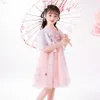 4-14T Girls Short-sleeved Dr2020 Summer New Chinese National Style Cute Costume Kids Hanfu Costumes X0803