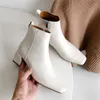 Winter Ankle Boots Women Natural Genuine Leather Chunky High Heel Short Zipper Square Toe Shoes Lady Autumn 33-40 210517