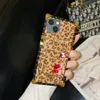 Leopard Imprimir Caso Praça de Metal Pulso Suporte Caso para iphone 13 12 Pro Max mini 11 XR X XS MAX 7 8 PLUS SE 2022 capa moda legal novo