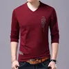 Nova marca de moda camiseta para homens Boyfriend Coreano Presente Tumpling Tops Streetwear V Pescoço Impressão de Manga Longa Tee Roupas 210409