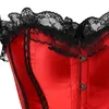 ANDREAGIRL Sexy Satin Lace up Boned Overbust Corset And Bustier With Lace Trim Showgirl Stripe Lingerie Red S-6XL Fashion 8113