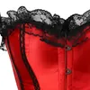 Andreagirl Sexig satin snörning upp benad överbustkorsett och bustier med spets trim showgirl stripe underkläder röd s-6xl mode 81132972