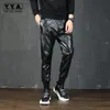 Pantaloni Harem da uomo coreani in pelle patchwork in ecopelle con coulisse in vita elastica Pantaloni da jogging maschili taglie forti Streetwear da uomo