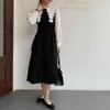 Vrouwen Frans retro kant jurken patchwork losse lange zachte elegante chique volledige mouwen vrouwelijke mode kleden 210525