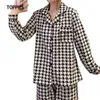 Pyjamas de printemps pour femmes pied de poule impression vêtements de nuit femme décontracté deux pièces ensemble hauts et pantalons de nuit 210421