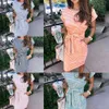 Casual streep vrouwen tshirt jurk elegante o hals korte mouw sjerpen zak zwart roze sundress katoen zomer midi jurk vestidos x0629