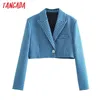 Mulheres Azul Manta Impressão Colheita Feminino Longa Manga Jaqueta Ladies High Street Blazers Ternos JE63 210416