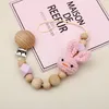Baby Pacifier Clips Beech Pacifiers Soother Cartoon Rabbit Woodiness Holder Beaded Clip Chain Nipple Teether Dummy Strap Chains Infant Showe