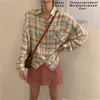 Höst plaid koreanska casual bluses tröjor kvinnor långärmad nedgång krage lös mode lat stil flicka kläder blusas 210513