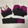 Ombre Kvinnors Sportkläder Seamless Yoga Set Workout Långärmad Beskära Top Bra Leggings Gym Kläder Fitness Passit 210802