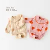 Baby Girl Lovely Jacquard Large Lapel Coat Strap Triangle Jumpsuit Sweater Two-Piece Set baby girl clothes set 210515