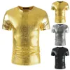 Sexy Snake Pattern Gold Coated Metallic Tshirt Mannen Nachtclub Party Prom T-shirt Homme Hip Hop Hipster Streetwear Camisetas 210522