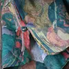 Johnature Femmes Vintage Ramie Stand Chemises Imprimer Mural Tops Printemps Sept Manches Bouton Blouses Haute Qualité Chemises Femmes 210521