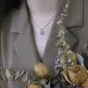 Naturliga Aquamarine Pendants Halsband för kvinnor Clavicle Steel Natural Stone Chain Vintage Smycken