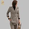 Runway Fashion Houndstooth 2 Piece Set Women Business Work Wearing Pant Passar Office Lady 210520