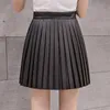 Casual Summer Women Mini Skirt High Waist Black Pleated s Korean Y2K Fashion School PU Streetwear Short 210621
