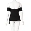 Czarny Ruched Slim Koszula dla kobiet Slash Neck Krótki Rękaw Seksowna Bluzka Kobiet Moda Odzież Lato 210524