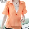 Moda Şifon Artı Boyutu Yaz Güneş Koruma Gömlek Kadınlar Gevşek Tops Blusas V Yaka Açık Kısa Kollu Giysi 10137 210508