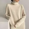 Hiver chaud pull à col roulé robe automne nouveau coréen simple lâche paresseux fendu longue robe femmes robe élégante robes de mujer Y1204