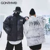 Gonthwid graffiti bläcktie färgämne print bomull vadderad puffer parka jackor streetwear hip hop vinter casual punk rock parkas hipster 211124