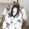 冬のレディースワードパーカービンテージプリントルーズ日本の高品質のフード付き大きな毛皮の襟女性服ファッションコート女性211120
