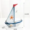 Mini Sailboat Model Decoration Wooden Miniature Sailing Boat Home Decor Set, Beach Nautical Design, Navy Blue and White