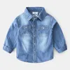 Printemps automne 2 3 4 6 8 10 ans enfants vêtements col rabattu à manches longues poche Denim chemises pour bébé enfants garçons 210529