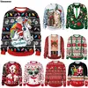 Santa Riding Unicorn забавный уродливый Рождественский свитер Пуловер Xmas Jumpers Tops Женщины Мужчины Осень зима Отпускная вечеринка Толстовка Y1118