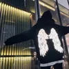 långärmad reflekterande skjorta Harajuku japan oversize svart ängelvinge glänsande tyg med huva hoodies 210813