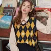 Весна и осенний стиль колледжа дикая рубашка женская иностранная корейская версия контрастного цвета вязаный жилет 210427