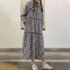 Johanature Wander Corduroy старинные платья лоскутное стенд с длинным рукавом печати цветочные халаты весна китайский стиль оригинальное платье 210521