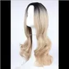 Productszf длинные волнистые синтетические модные волосы очаровательные кудрявые омбр черные до блондинки цветные парики для женщин бросают доставку 2021 odkqw270i