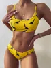 2021 Sexy Żółty Dinozaur Print Swimsuit Kobiety Bathers Bandeau Bikinis Kobieta Push Up Swimwear Sport Basen Kostium Kąpielowy Piękny Y0820