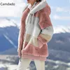 Hiver Veste À Capuche Femmes 5X Plus La Taille Veste En Coton De Mode En Peluche Patchwork Poche À Fermeture À Glissière Lâche À Manches Longues Femmes Top Coat 211126