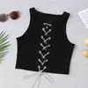 Sexig Bandage Cut Out Hole Crop Tops Kvinnor S Camis Summer Ribbed Knitting Tank Top Club Wear Mujer 210430